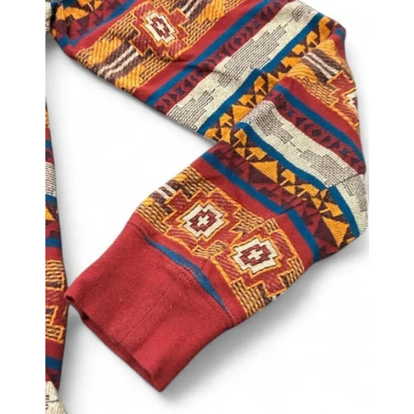 Womens Southwestern Aztec Print Long Sleeve Crew Neck Top Burgundy‎ Orange Small - Image 6