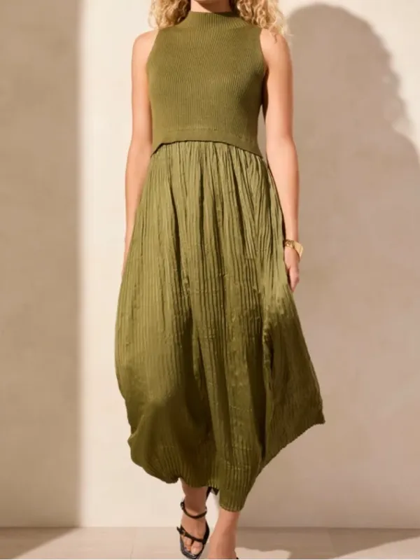 Tribal Femme Sleeveless Twofer Maxi Dress in Olive Green - Image 6