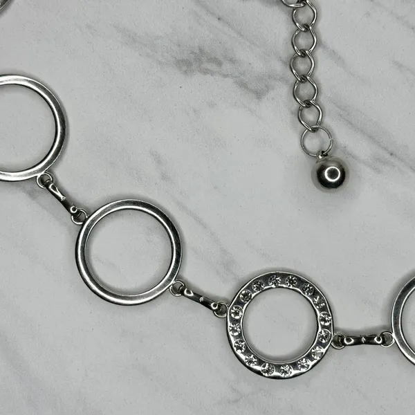Rhinestone Open Hoop Circle Silver Tone Chain Link Belt One Size (OS) ✨ - Image 7