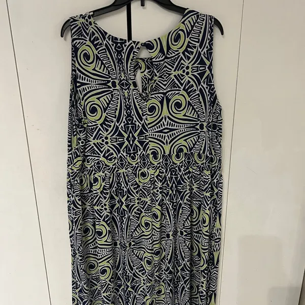 Ruby Rd. Navy and Lime Geometric Maxi Dress Blue Size 2X - Image 7
