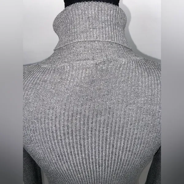 Turtleneck Sweater Grey Rib Knit Large Ambiance Apparel Stretch Top - Image 11