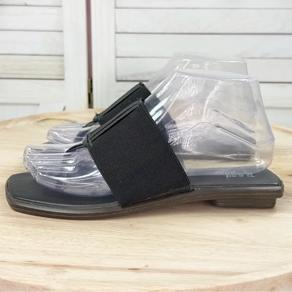 Ragg Elastic Strap Square Toe Slide‎ Thong Sandals Black Size 6 - Image 4
