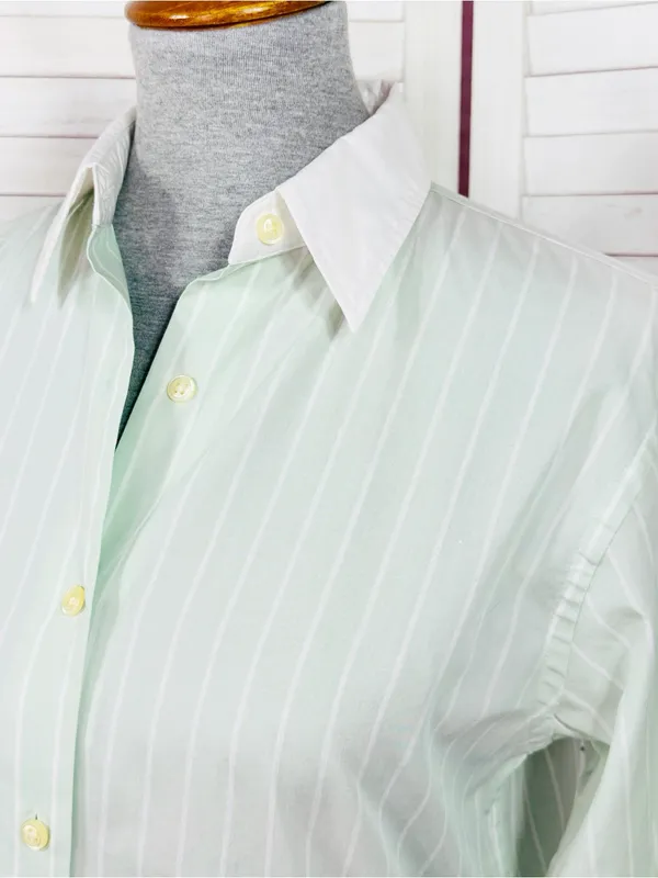 Lauren Ralph Lauren Pinstripe Button Up‎ Shirt Green White Size 6 Preppy Oxford - Image 5