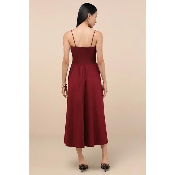 NWT Lulus Tandria Burgundy Smocked Sleeveless Midi Dress Gala Banquet Size S - Image 3
