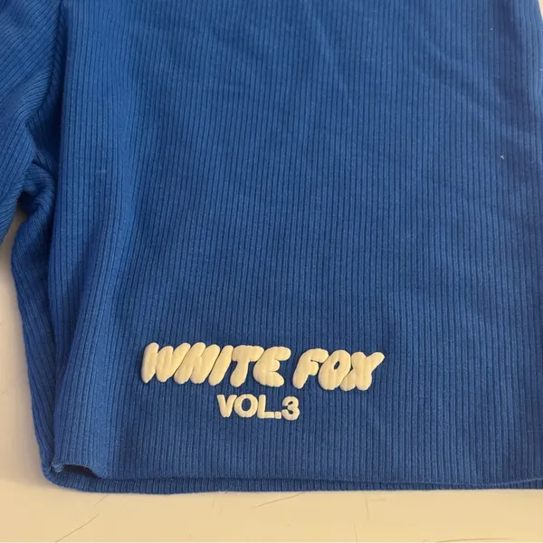 White Fox Boutique Blue Ribbed Biker Shorts Puffy Logo - Image 2