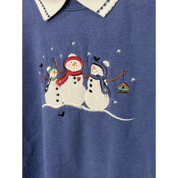 Top Stitch By Morning Sun Embroidered Snowman Crewneck Collared Sweatshirt XL - Image 2