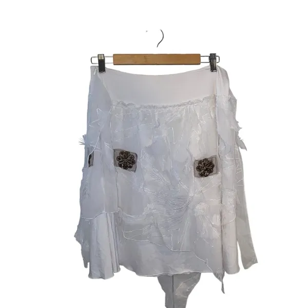 Banana USA Asymmetrical White Sheer Beaded Sequin floral Skirt Boho Fairy core - Image 10