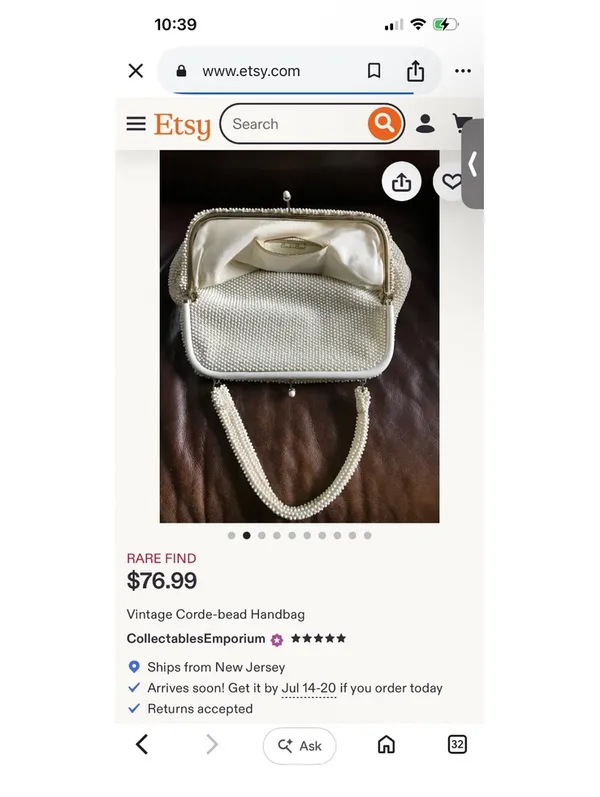 Vintage Ivory Beaded Handbag with Metal Frame and Clasp - Image 9