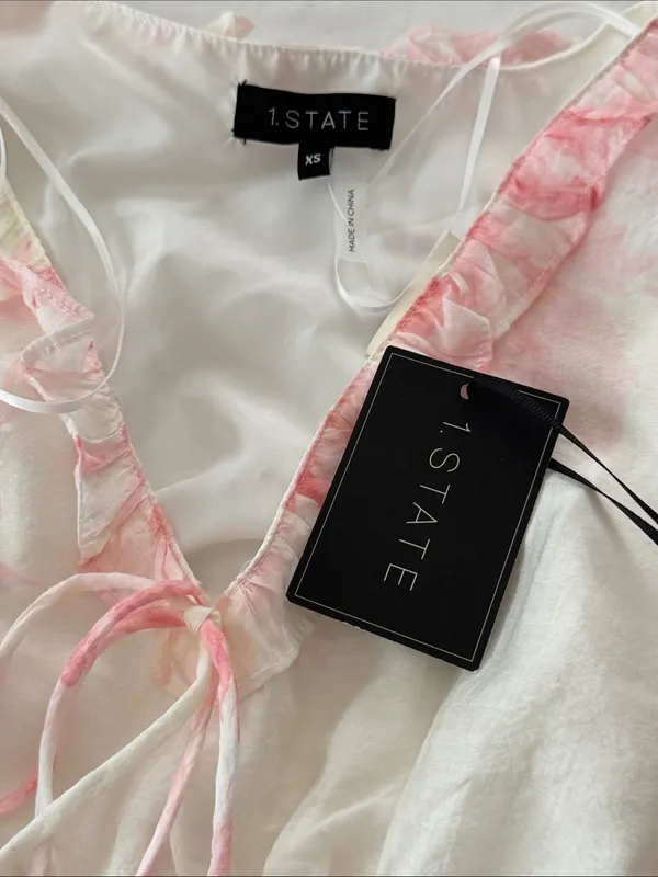 1. State Pastel Pink Floral Maxi Dress with Ruffled Puff Sleeves size XS - Image 4