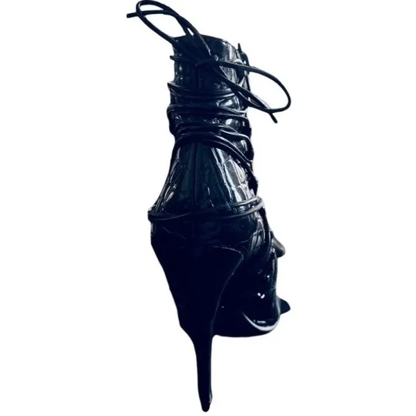 Carlos‎ Santana Black Ankle Boots Pointed Toe Stiletto Heel Patent Lace-Up Croc - Image 6