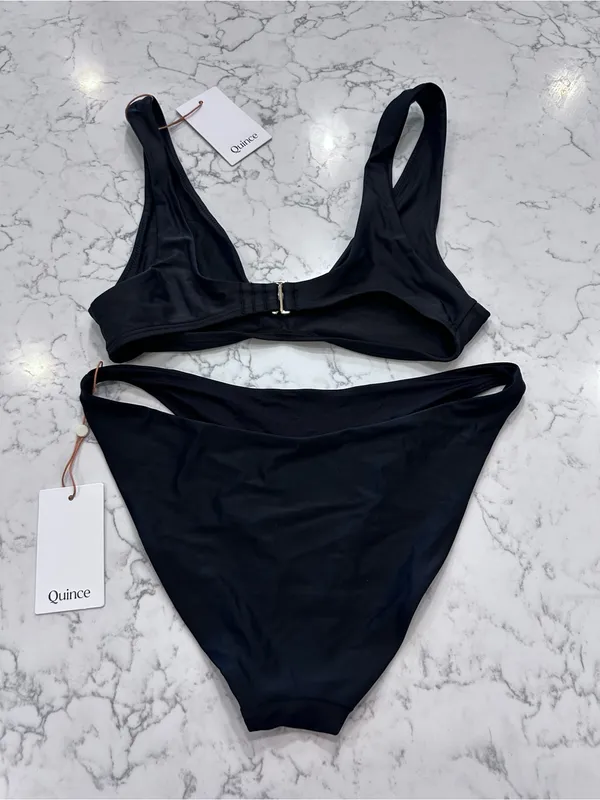 NWT Quince Black Italian Plunge Bikini Top & Low Rise Bottom Set Size Small - Image 2