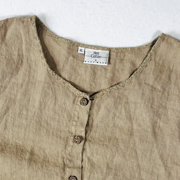 Hot Cotton Marc Ware‎ Linen Top Sleeveless Womens XL Relaxed Lagenlook Tan Beige - Image 2