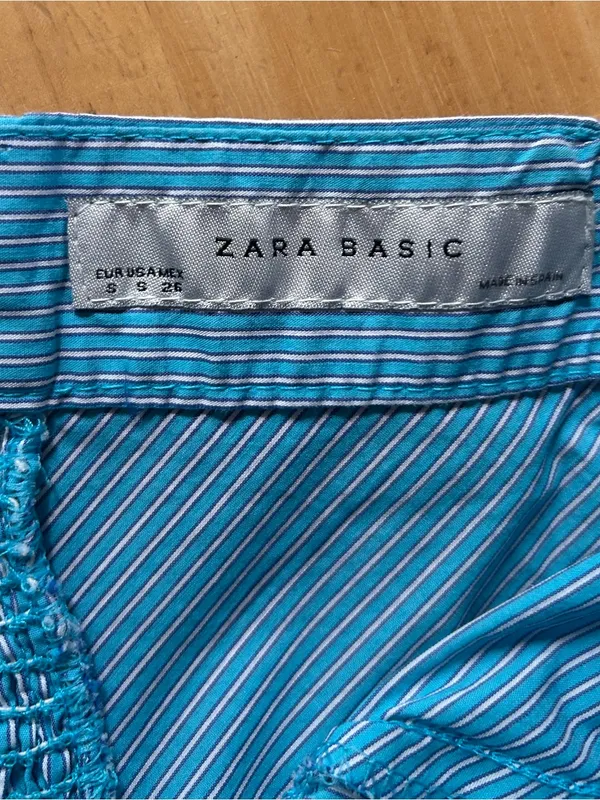 ZARA BASIC Blue Striped Smocked Strapless Fit & Flare Knee Dress S Cotton - Image 2