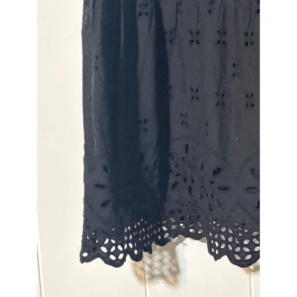 LOFT Womens Black Eyelet Dress Sleeveless Scalloped Hem Fit Flare Size Small - Image 3