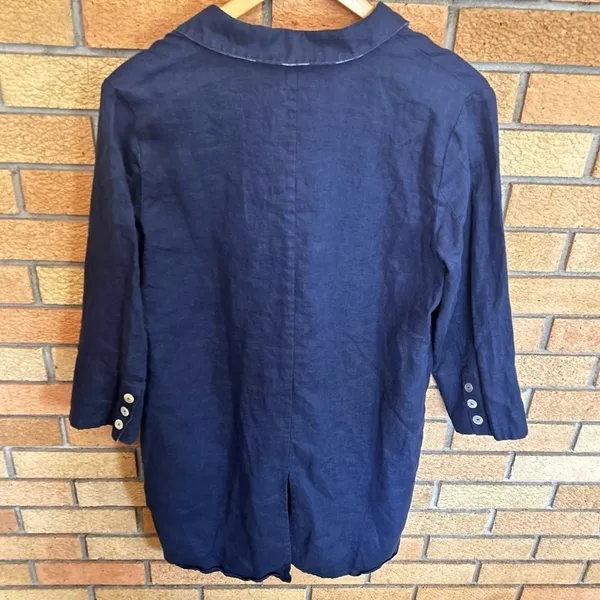 Soft Surroundings 100% Linen Button Up Tunic Blouse Navy Blue Size Medium - Image 4