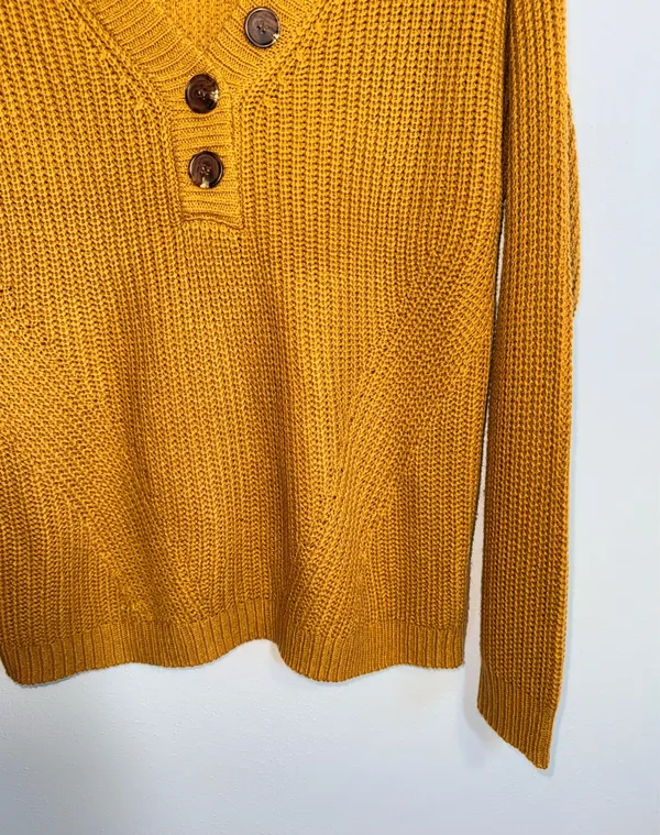 Maurices Highland Henley Sweater Solid Mustard Yellow V-neck Knit - Image 4