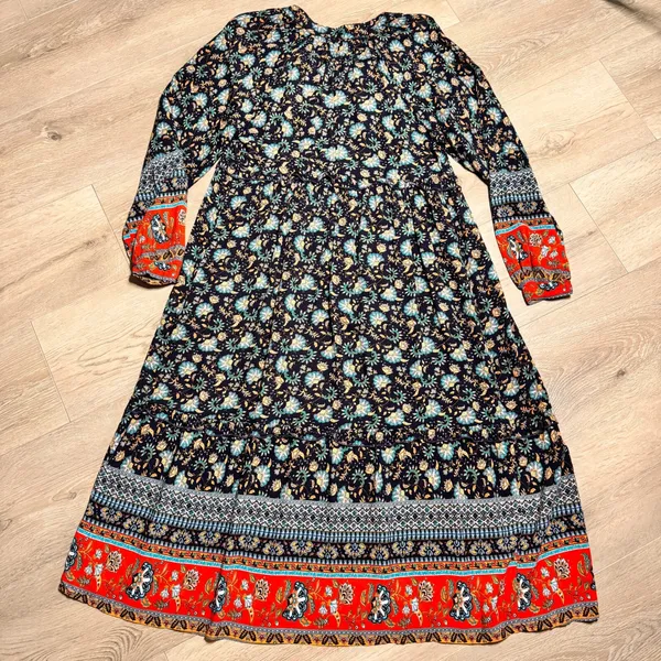 Umgee Floral Maxi Dress Boho V Neck‎ Long Sleeve Print Women Size Small - Image 3