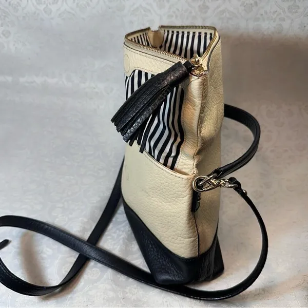 Kate Spade Southport Avenue Maria Ivory Black Leather Satchel Crossbody Bag - Image 6