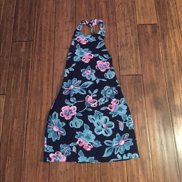 Floral Navy Halter Dress Open Back Criss Cross Mini Lined Party Dress - Image 6