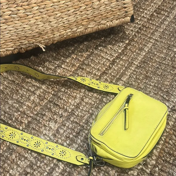 Free People Yellow Silver Faux Leather Floral Grommet Bag - Image 2