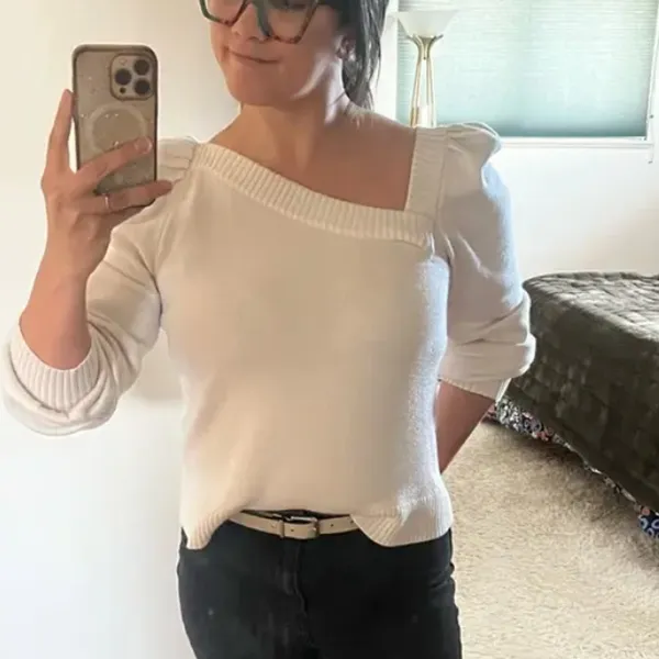 Marissa Webb White Asymmetric Sweater Top MEDIUM Business Casual Cottage $255 - Image 6