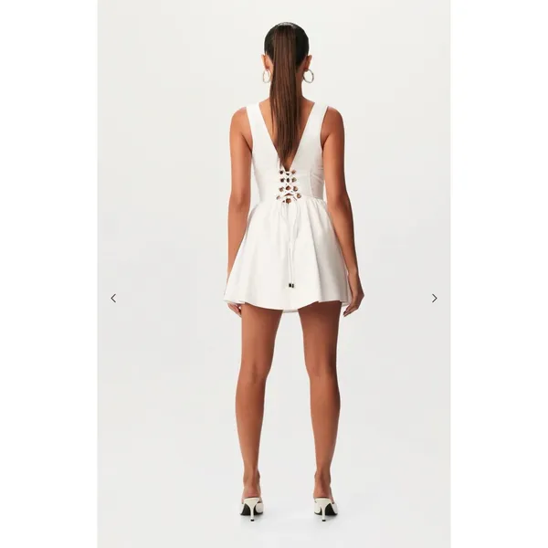 Naked Wardrobe SHIRTING V-NECK CORSET‎ MINI DRESS White Size XS - Image 10