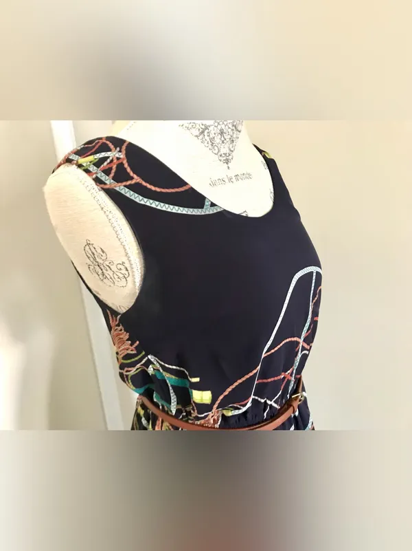 Hot & Delicious Navy Multicolor ‘Show me the Ropes’ Print Dress Sz S/M - Image 4