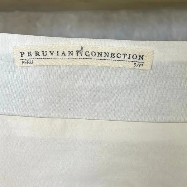 Peruvian Connection 100% Cotton White Blouse Size Small Medium - Image 3