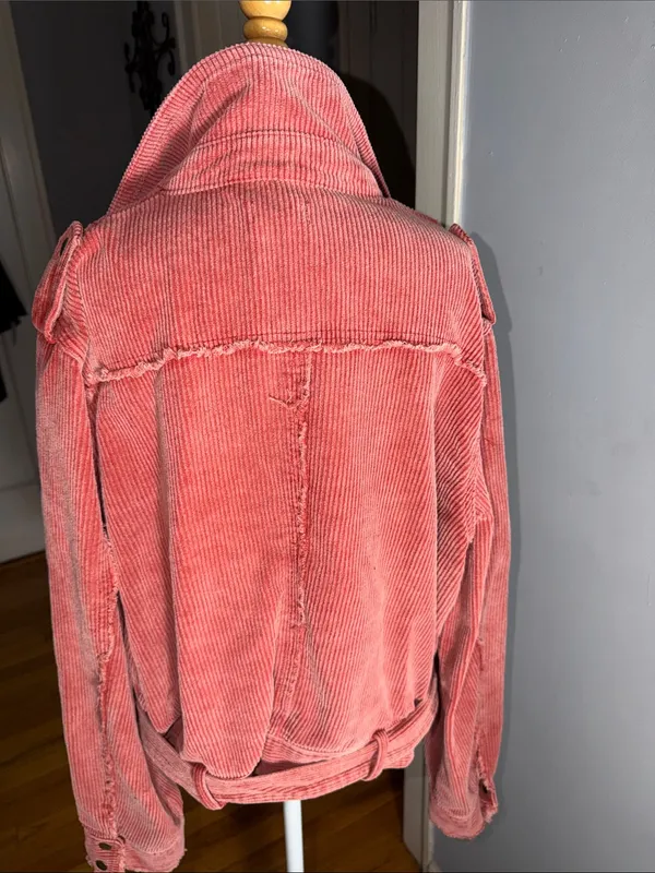 POL Coral Pink Corduroy Belted Moto Jacket - Image 7