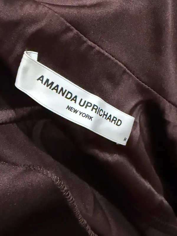 Amanda Uprichard Felix Long-Sleeve Satin Jumpsuit in Cocoa Brown Size Medium - Image 4