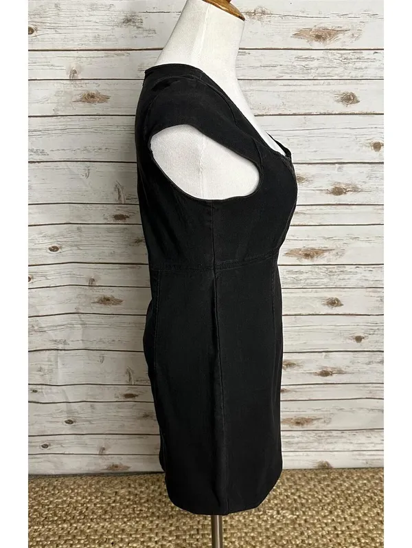Free People black sheath dress Medium notch/split V neck bodycon minimalist LBD - Image 5