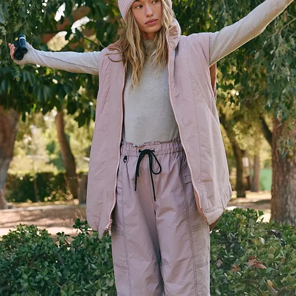 Free People vest slalom crystal ball puffer Pink taupe terra cotta reversible - Image 2