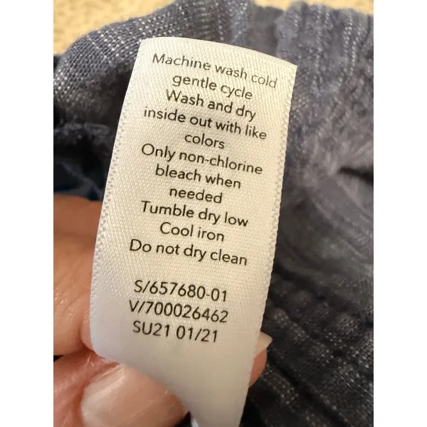 Athleta Cabo Linen‎ Textured Wide Leg Pant Blue Chambray Size 4 - Image 8