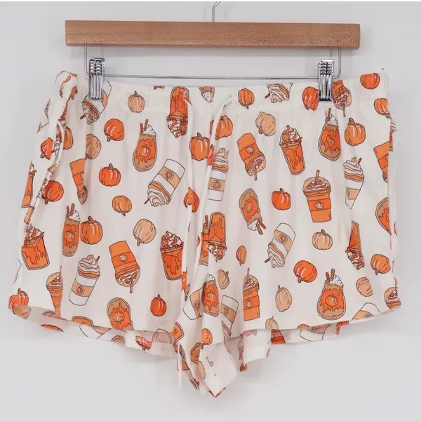 Way to Celebrate Fall Pumpkin Spice Latte Pajama Set Orange White Large 12-14 - Image 5