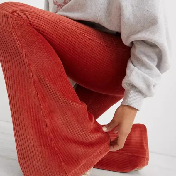 Aerie Groove-On Velour High Waisted Flare Pant -‎ Size S - Cinnabar - NWT - Image 3