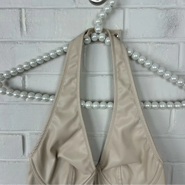 Urban Outfitters Out From Under Cream Faux Leather Halter Corset Top Size M - Image 4