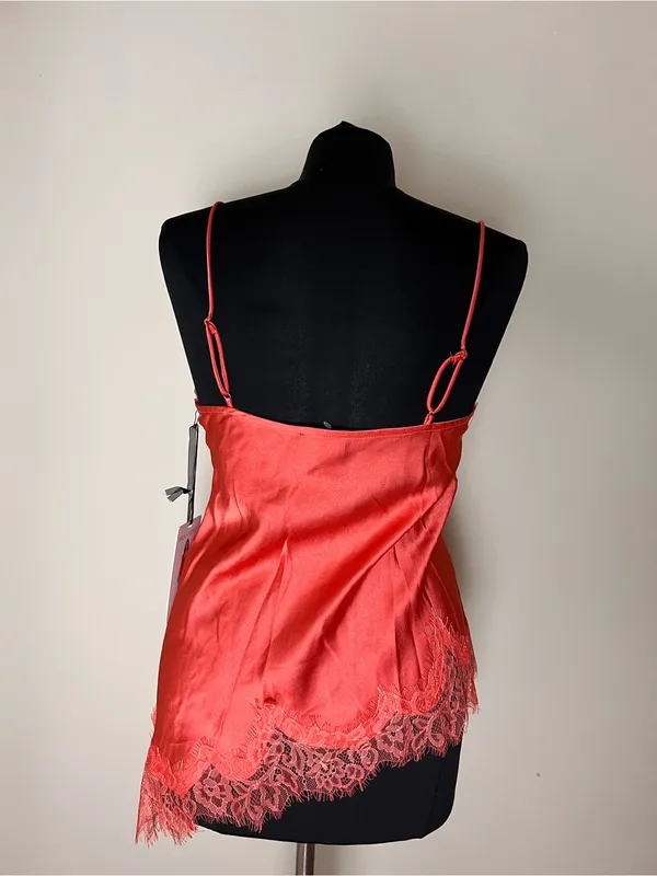 Satin Lace-Trim Camisole Tank in Coral NWT - Image 4