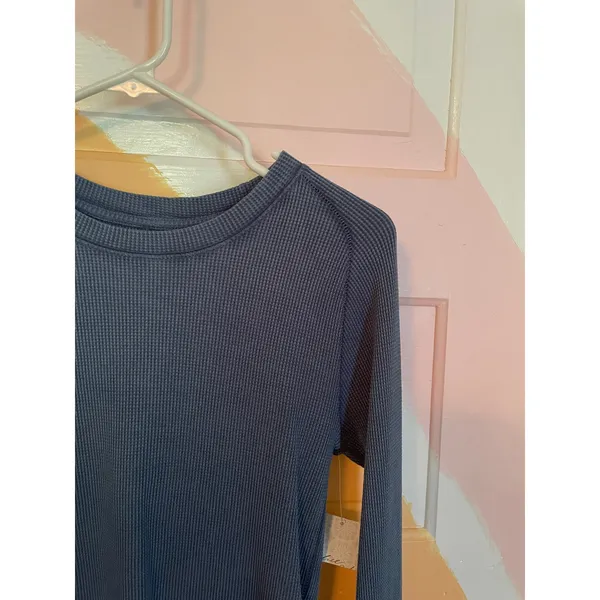 Free People We The Free Thermal Waffle Knit Long Sleeve Top NWT Small Dark Blue - Image 2