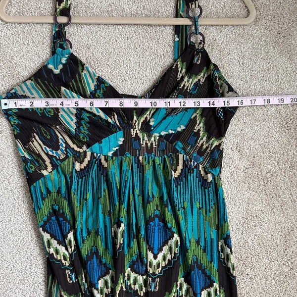 Alyn Paige Teal & Black Geo Print Maxi Dress. Size Large - Image 5