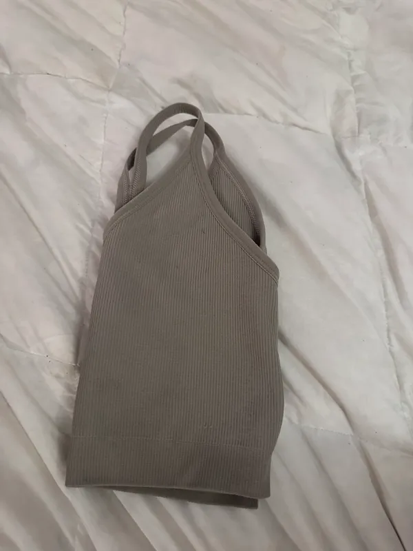 Set active green grey ribbed skinny strap bra - Image 4
