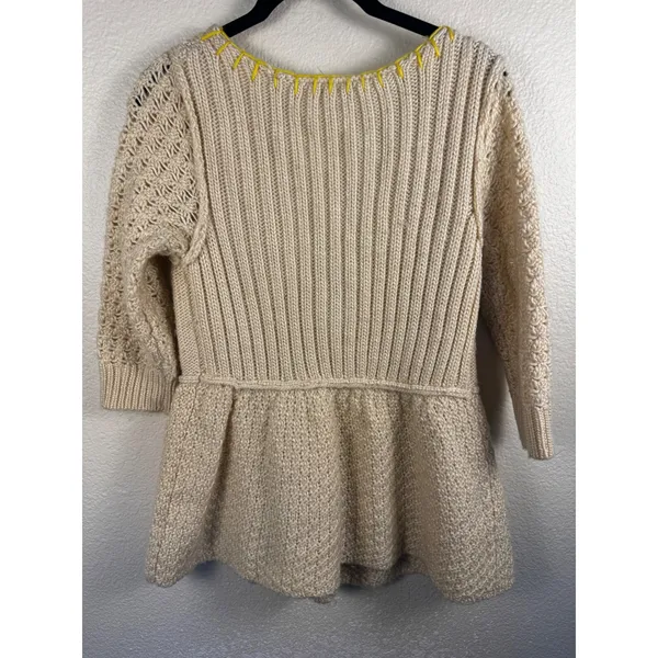 Anthropologie Free People Cardigan Sweater Small Chunky Knit Peplum Boho Cottage - Image 3