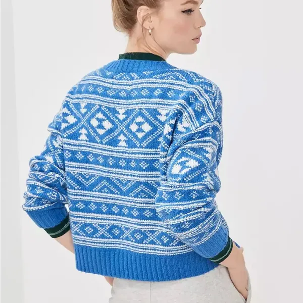 NWOT Aerie Fair Isle Drift Sweater Christmas Navy - Image 7