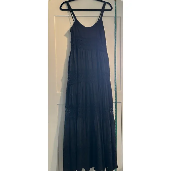 Anthropologie Love The Label Black Flocked Lace Crochet Tiered Cotton Maxi Sz XS - Image 6