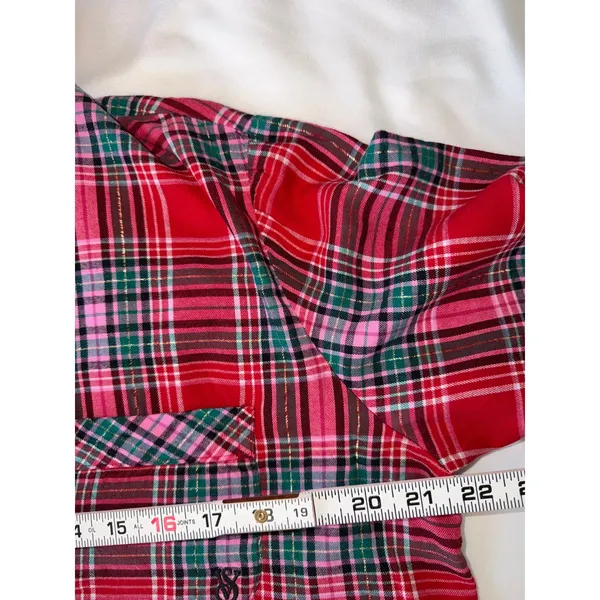 Victoria's Secret Plaid Flannel Pajama Set Size M Short Red Holiday Lurex EUC‎ - Image 4