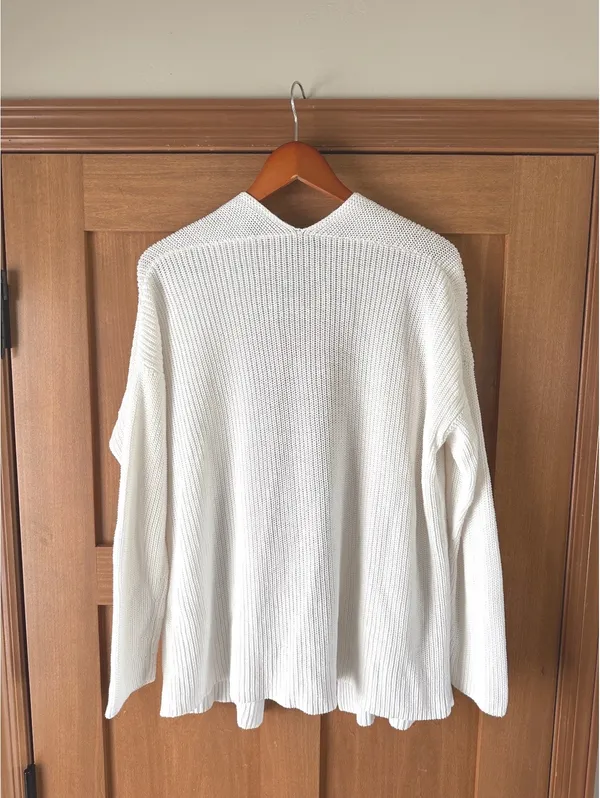 Eileen Fisher Organic Linen Cotton Ivory Knit Open Front Cardigan Women’s Large - Image 6