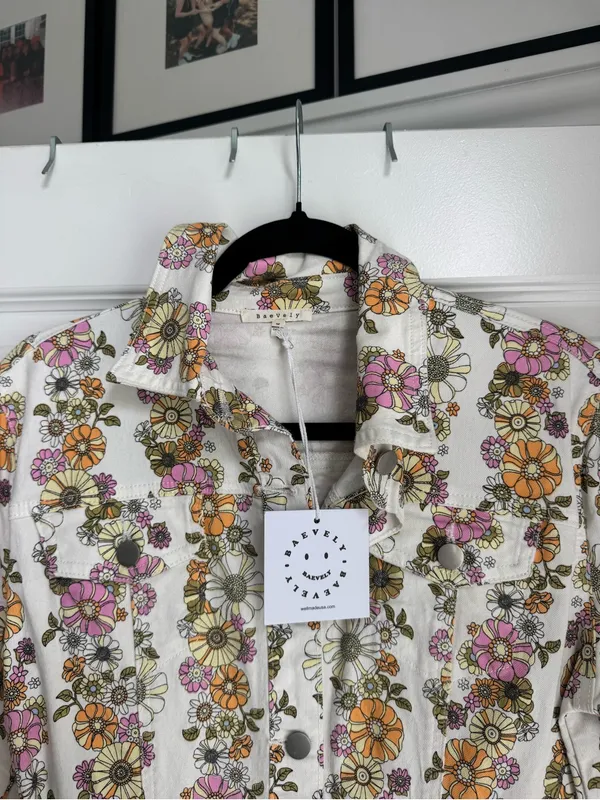 Floral Belted Mini Dress - White with Pink & Orange Flowers - Image 3