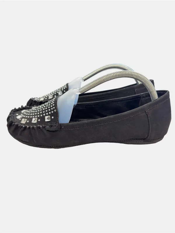 Nicole Black Rhinestone Studded Loafers Slip On Flats Comfort Shoes 10W- Danica - Image 2