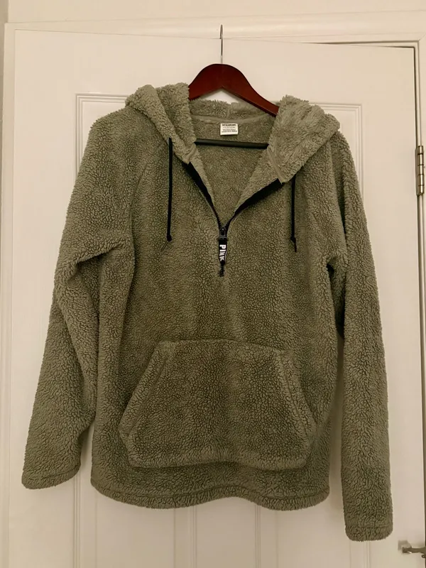 Victoria’s Secret Pink Fleece Hooded Quarter Zip in Green - Image 2