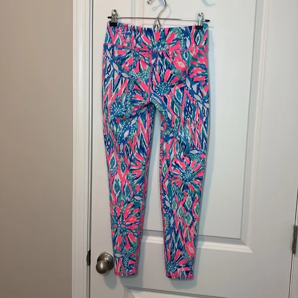 Lilly Pulitzer Luxletic Floral Weekender Leggings Tiki Pink And Light Blue Sz S - Image 9