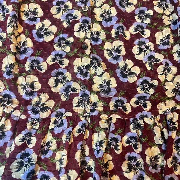 Madewell Floral Print Long Sleeve Peasant Top‎ Burgundy Pansy Motif Size Small - Image 2